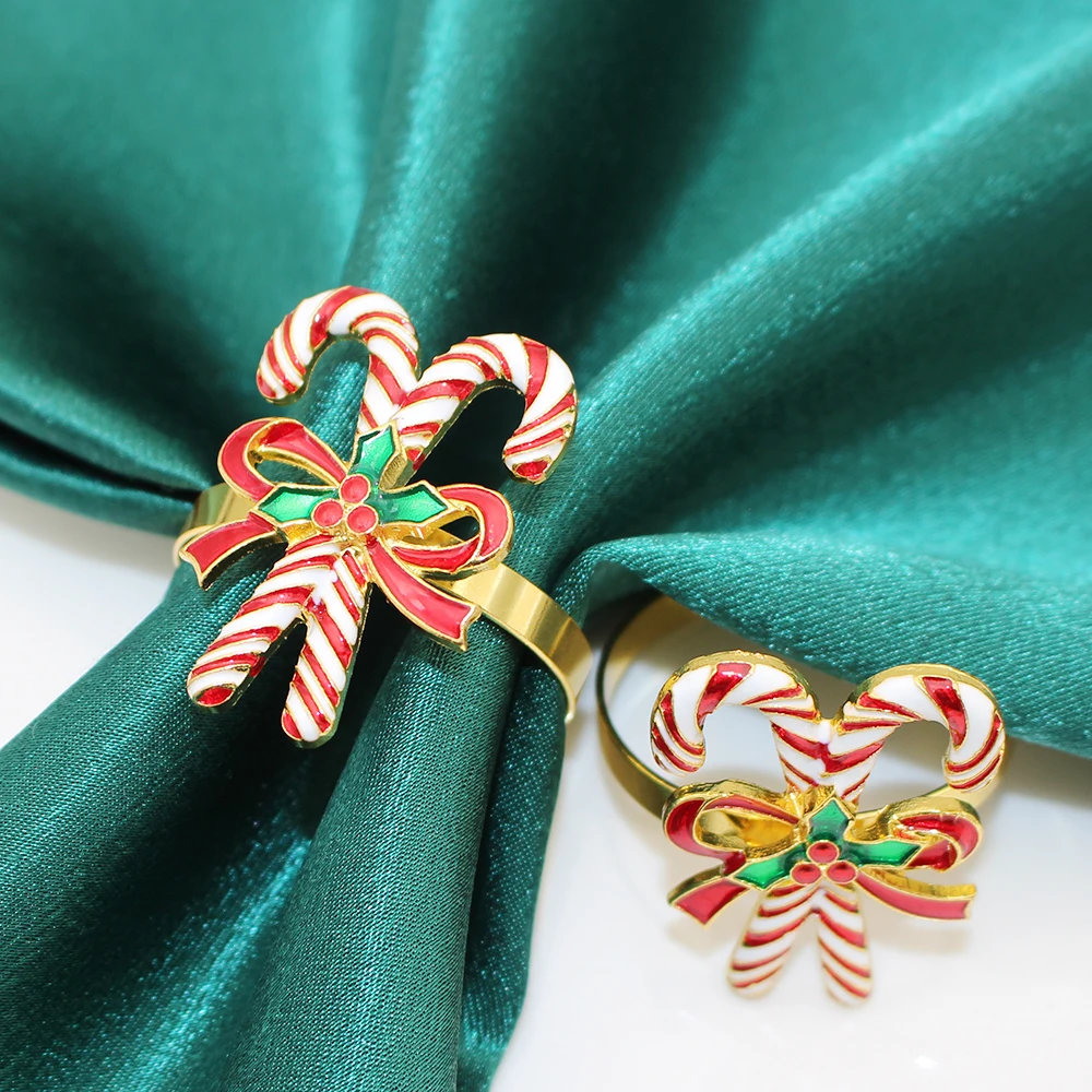 6Pcs Christmas Napkin Rings Metal Candy Cane Napkin Rings Holders for Christmas Weddings Dinner Parties Table Decoration HB452