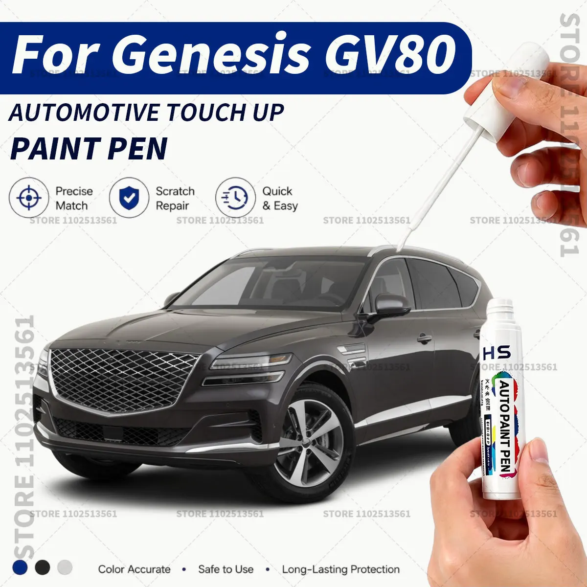 Bolígrafo de pintura para retoques de coche, reparación de arañazos y golpes, para Genesis GV80, Alat blanco, Store Green, Capri azul, Savile plateado, Makalu gris