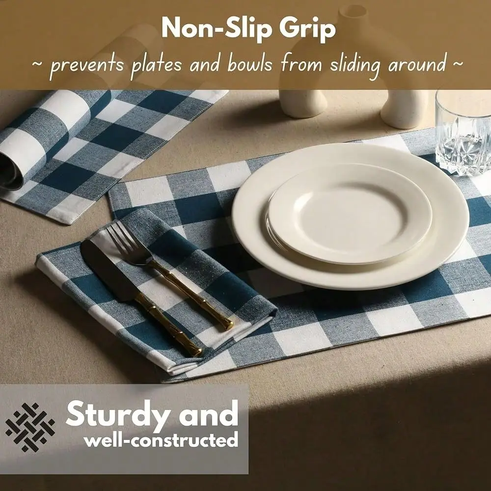 

Fab Cotton Placemat 13x19 Inches, Heat Resistant, Buffalo Plaid Placemats Set Of 4, Decorative Reversible Check Pattern Placema
