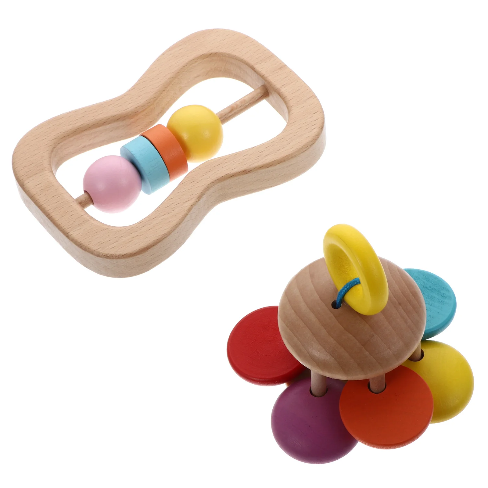 2Pcs Wooden Rattle Bells Lightweight Skin Friendly Baby Educational Plaything Handheld Music Bell Infant Motor Coordination