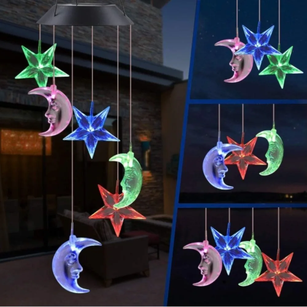 Quality Moon Star Solar Landscape Lights LED Waterproof Lawn Lamps Colorful Garden Decoration Solar Wind Chimes Lights Lawn