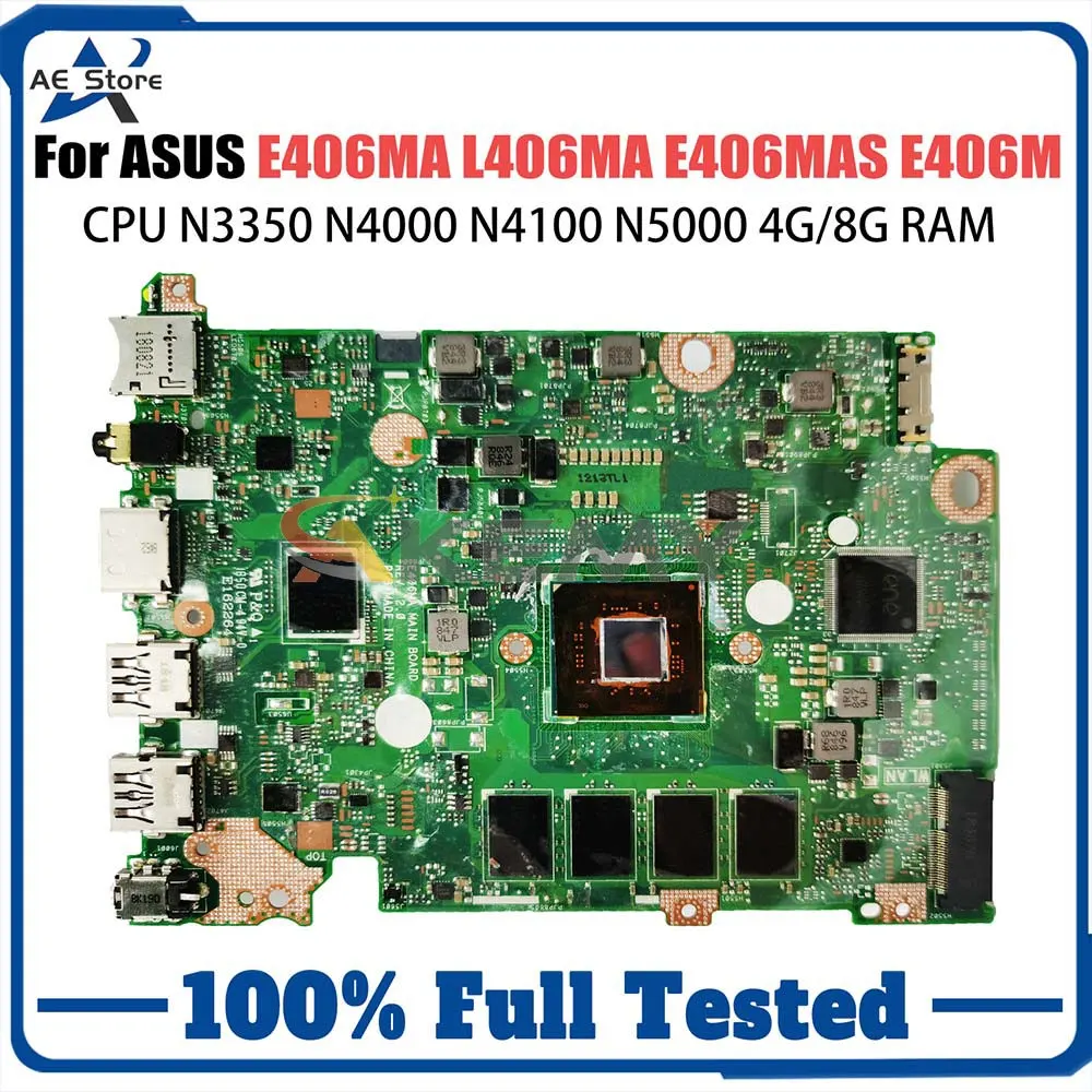 Placa-mãe de laptop E406MA para Asus L406MA E406MA E406MAS Placa-mãe com N3350 N4000 N4100 N5000 CPU 4G 8G-RAM 64GB-SSD