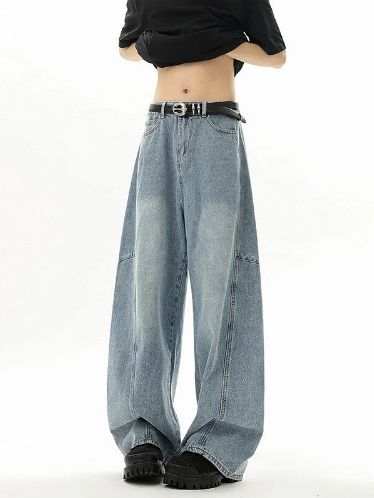 

Модные мужские свободные джинсы прямого кроя в стиле ретро с декоративными вставками, широкие брюки-кюлоты из смесового хлопка и полиэстера