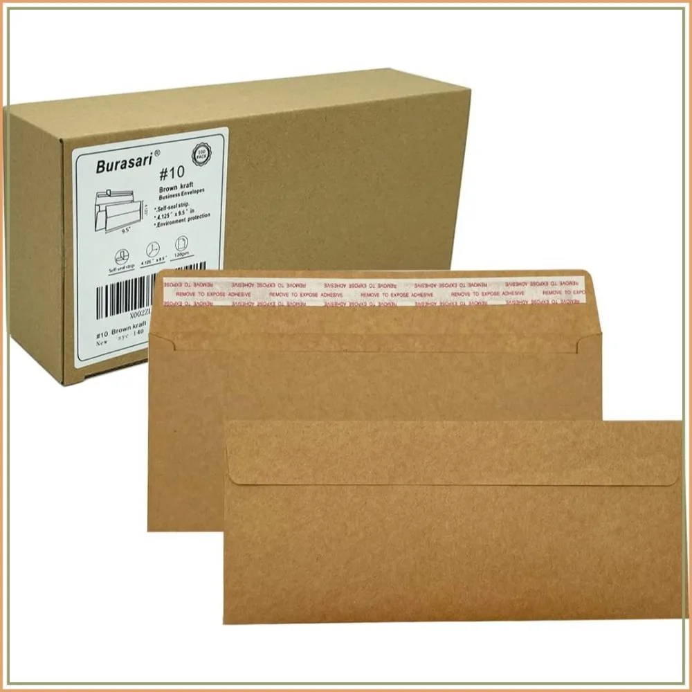 80 Brown Kraft Business Envelopes, 4.125x9.5in, Windowless, 120GSM
