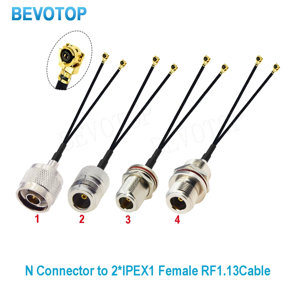 1PCS BEVOTOP N to  Splitter Cable N Male to 2*   1 Female Jack RF1.13 Pigtail Antenna Extension Cable Jumper