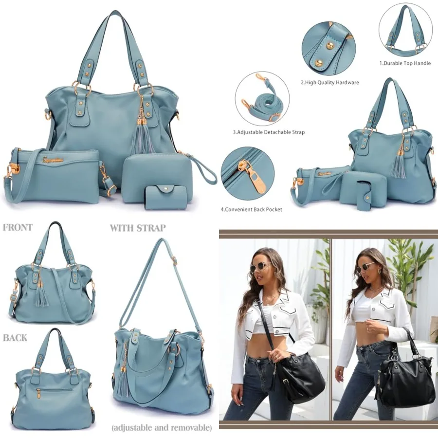 

Soperwillton Fashion Handbag for Women Shoulder Bag Top Handle Satchel Hobo Tote Bag Purse Set 4pcs