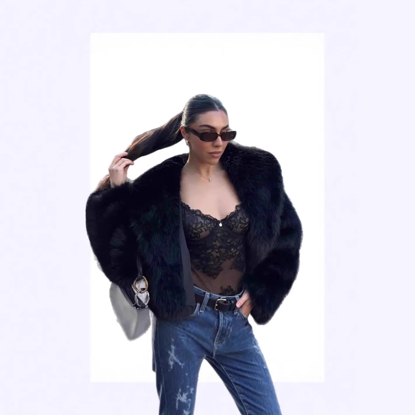 Europese en Amerikaanse bont grote revers nepbontjas korte mode vossenbontjas pluizige pluche dameskleding