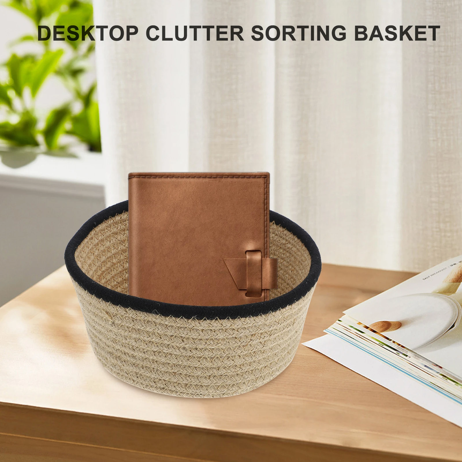 

1pc Cotton Rope Woven Storage Baskets Desktop Organizer Fabric Home Sundries Basket Household Container For Office