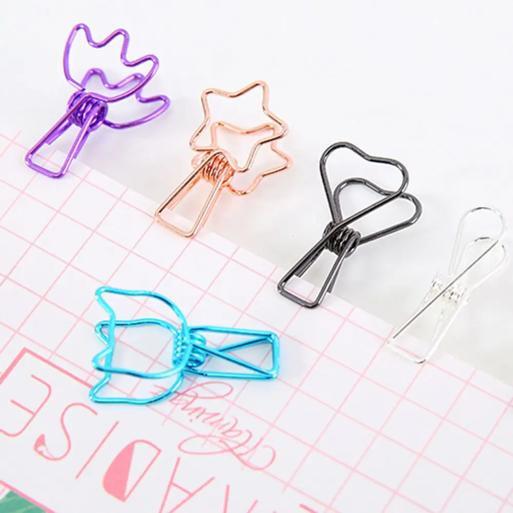 6Pcs/Set Hollowed Out Design Metal Binder Clip Long Tail Clips Office Hand Book Folder Paper Organizer Stationery File Clip