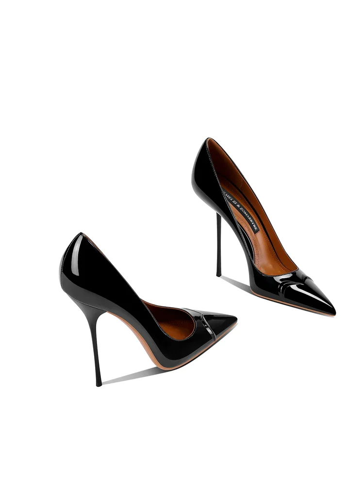 Spring new pointed shallow mouth patent leather sexy fine order shoes for banquets, large size small size high heels women shoes