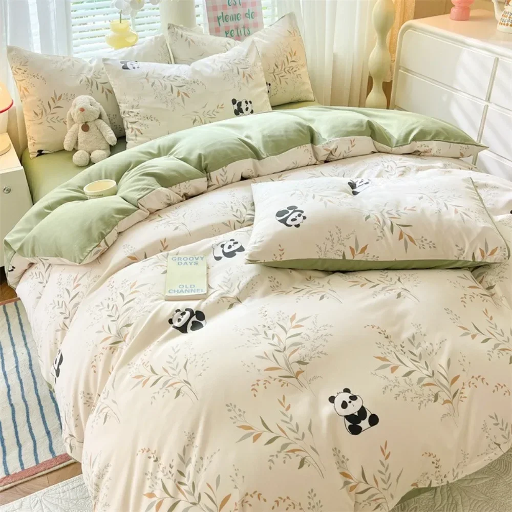 4pcs/set Plant Floral Print Set A Duvet Cover and Bed Sheet A Pair of Pillowcases Suitable for Bedroom Home Decor Bedding Sets