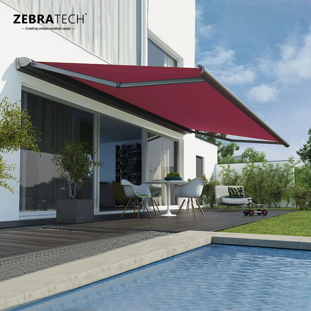 

Современный роскошный уличный алюминиевый полиэтиленовый выдвижной тент для патио, полный кассетный датчик, моторизованный дождевик, навес для балкона