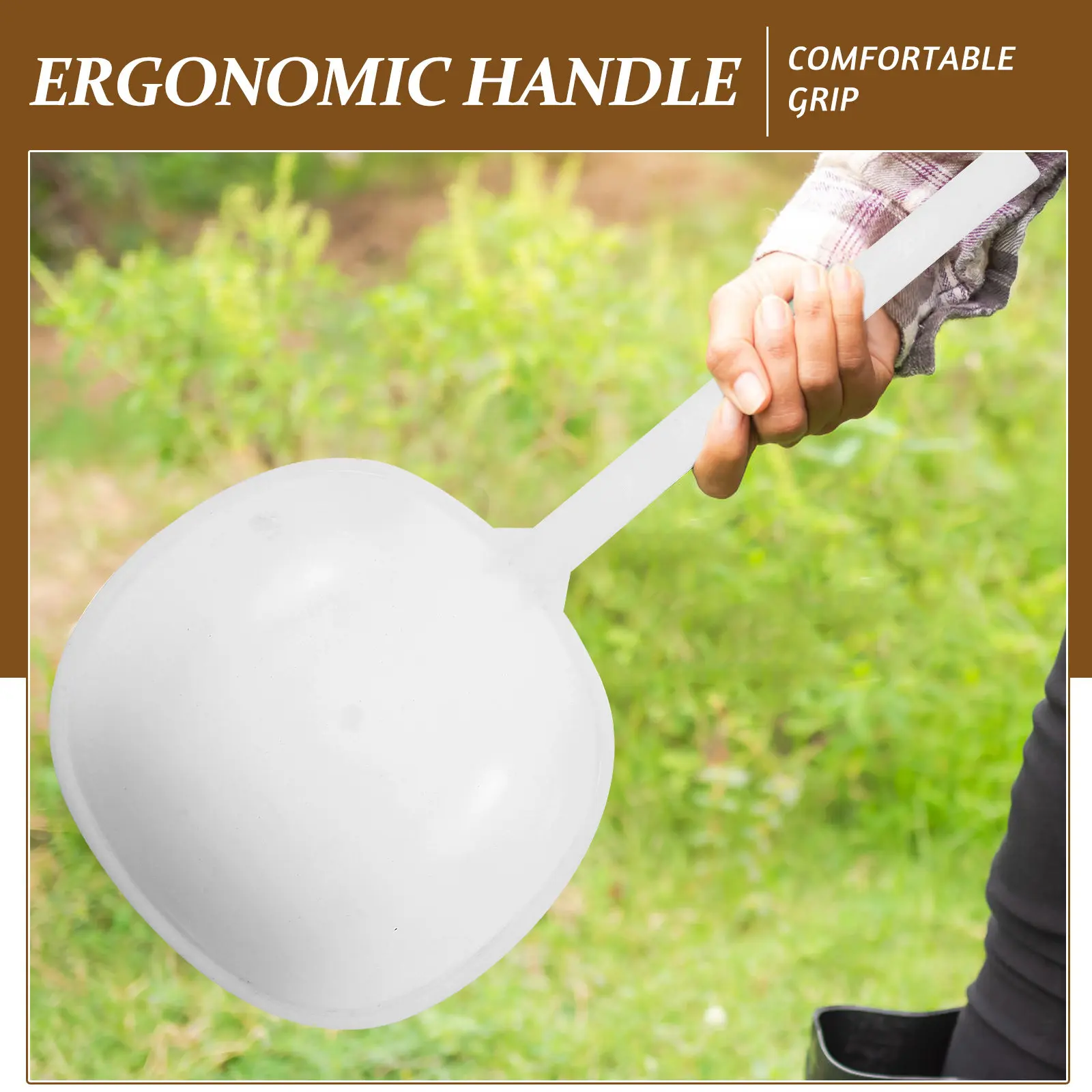 Heavy-Duty Plastic Garden Scoop with Long Handle for Drain Cleaning, Irrigation, Fertilizing & Watering