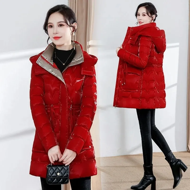 New Down Cotton Coat Women 2024 Korean Cotton Coat For Women Winter Thick Warm Long Thick Colorful Outwear Hooded Coat Lace-Up