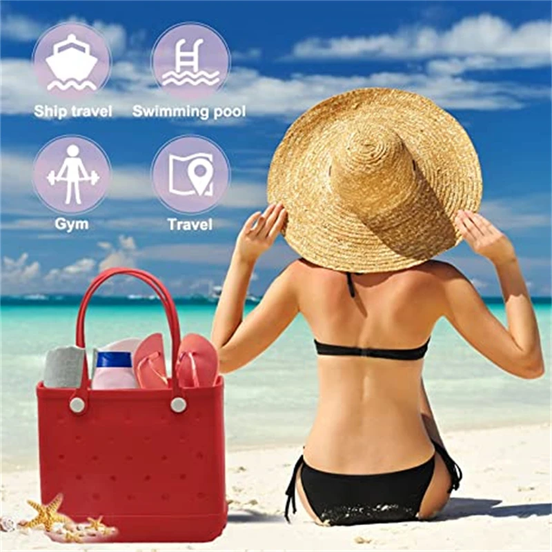 Large Size Beach Bags Women Silicon Beach Tote with Portable Travel Bag Washable Waterproof Sandproof Shopping Storage Basket