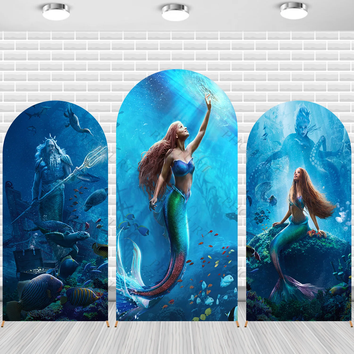 

Arch Disney Little Mermaid Ariel Background Girl Birthday Party Backdrop Double Side Polyester Arch Banner Photography Props