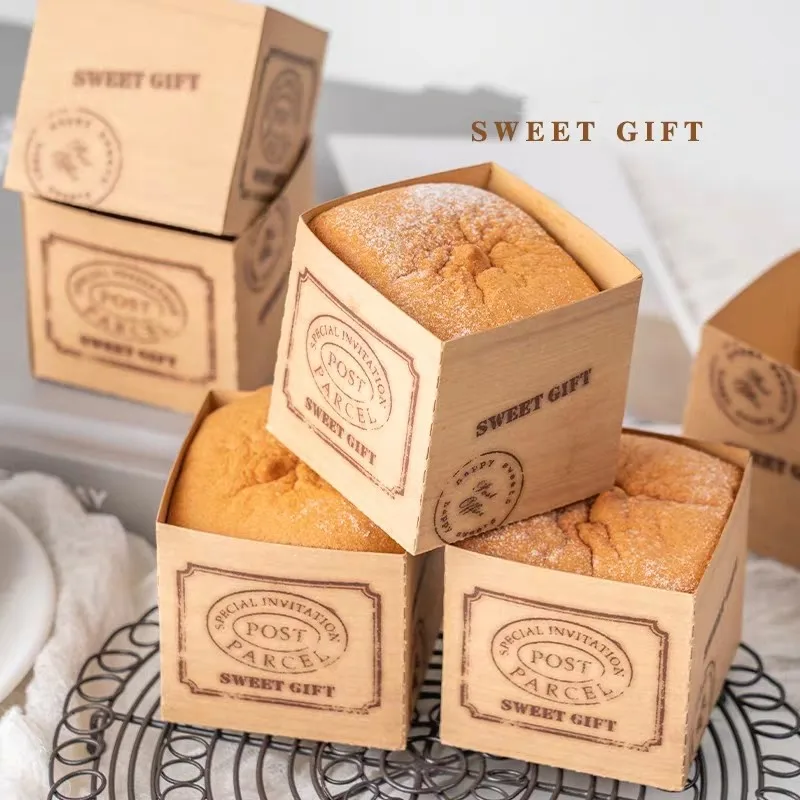 

25pcs/set Disposable Baking Cups Cake Paper Box Brown Kraft Paper Cup With Bottom Pad Square Bake-resistant