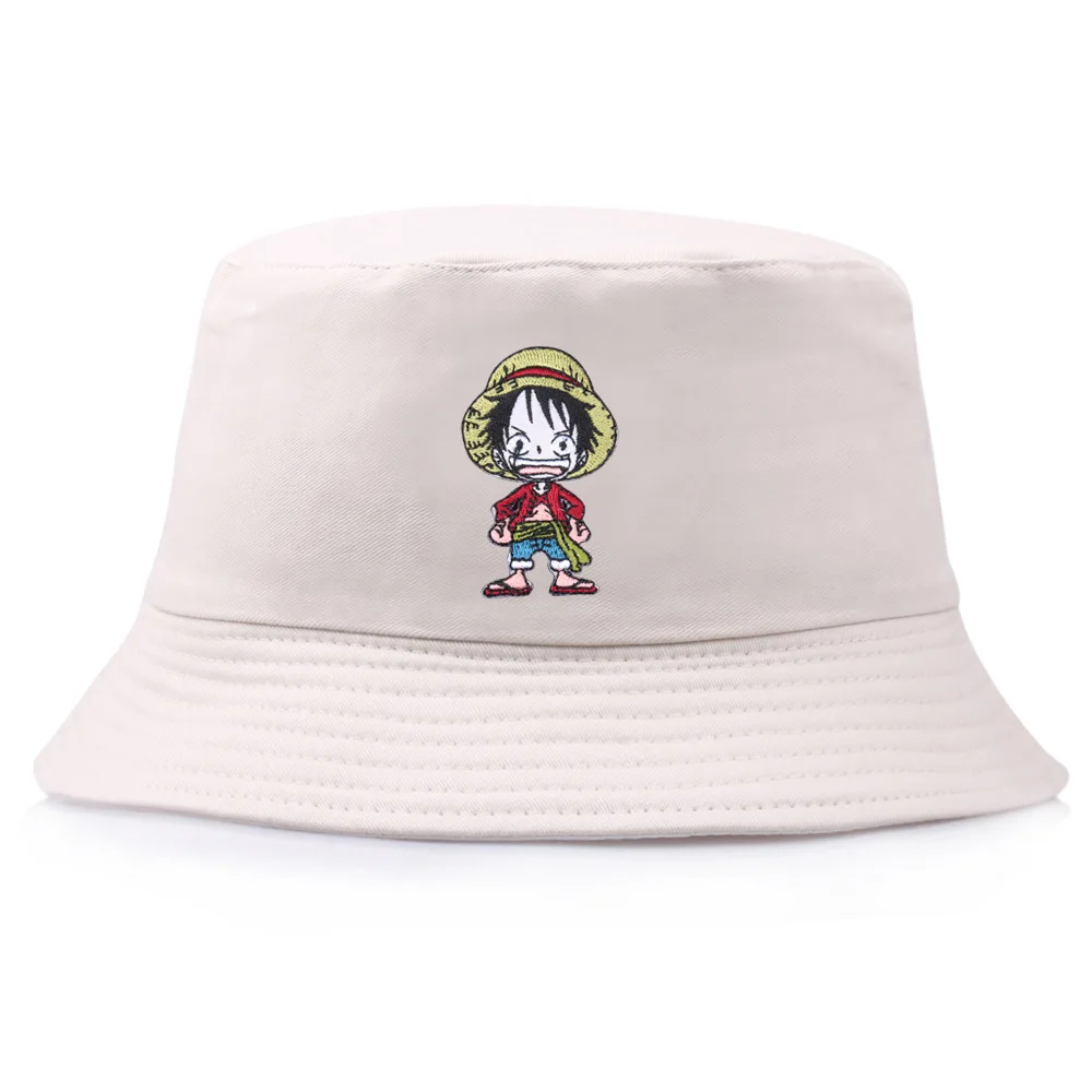 Embroidery One piece Luffy Bucket Hat Unisex Flat Caps Fishing Fisherman Bob Hat Panama Basin Chapeau Sun Prevent Hats