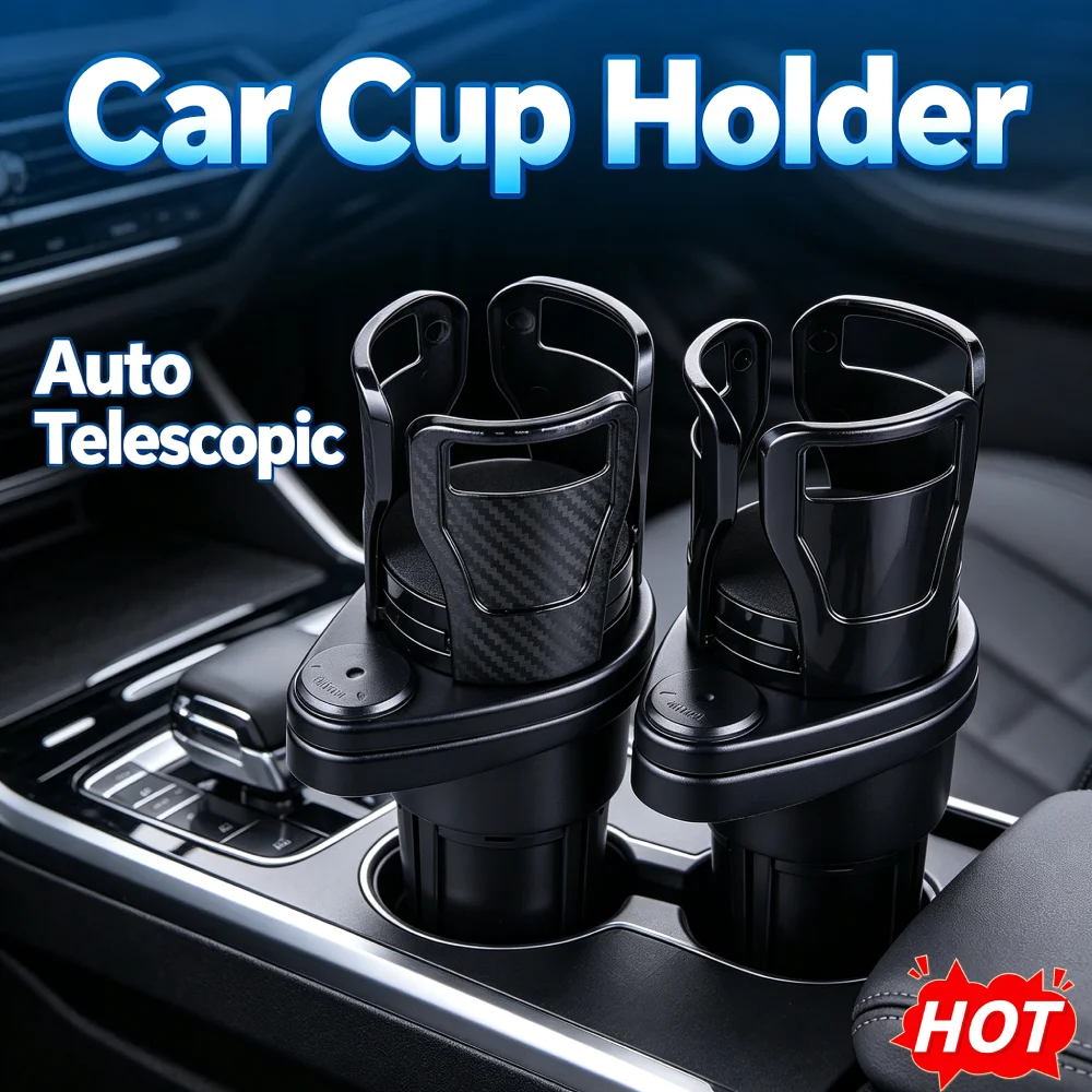Universal Car Cup Holder Expander with Adjustable Diameter Fits Smartphones Wireless Earbuds Portable Charger and More