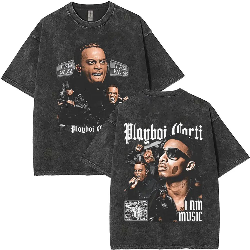 

Retro Washed Playboi Carti I AM MUSIC T-shirt Homixide Gang HXG T Shirts Men Hip Hop Oversized T Shirts Mlae Opium 2025 Tshirt