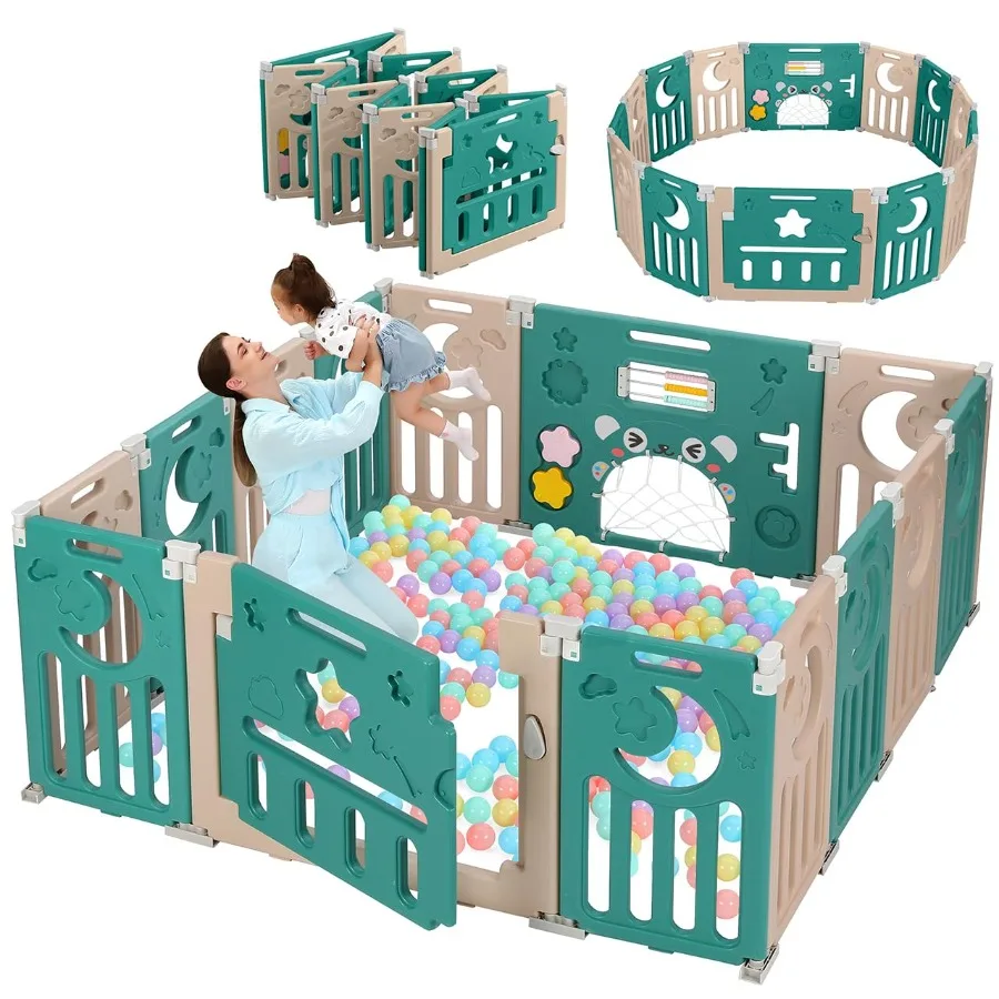 

Детский манеж Детский манеж для малышей и малышей Складной манеж на 14 панелей Регулируемый портативный игровой площад для активного отдыха в помещении и на открытом воздухе