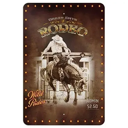 קאובוי מערבי rodeo בציר סוס bucking ברכיבה הביתה משרד 8 x12 אינץ 'אלומיניום שלט מתכת