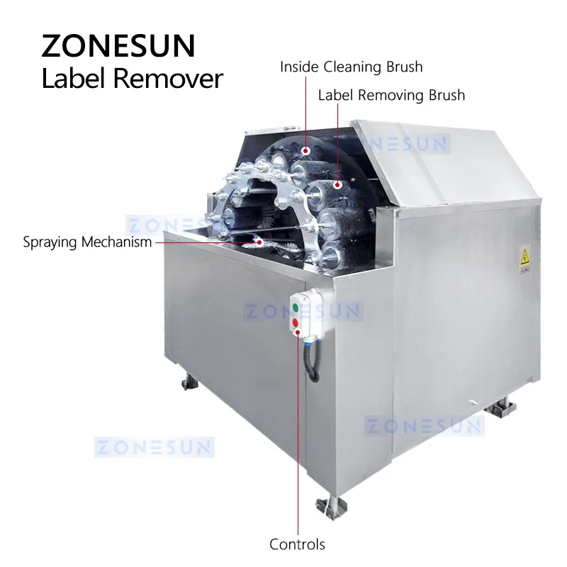 ZONESUN Bottle Label Removing Machine 18 Workstations Wine Beer Bottles Taking Off Stickers Dual Brushes Equipment ZS-BLR18