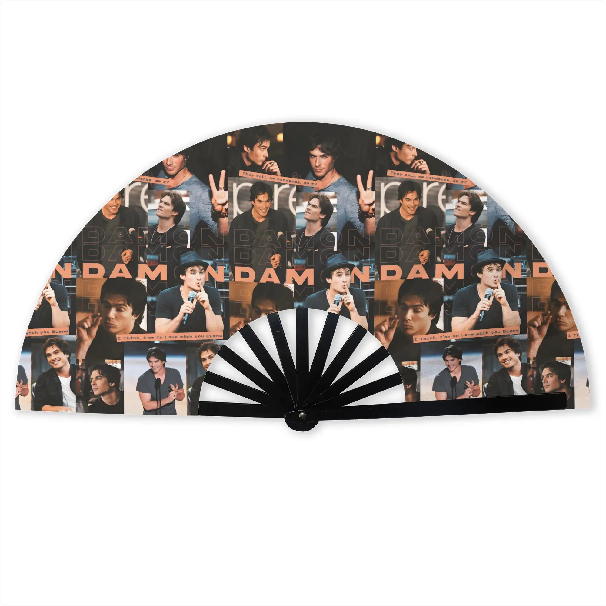 The Vampire Diaries Stylish Hand Fan Damon Salvatore Printed Polyester Fan Trendy Costume Prop Folding Fans For Dancing Gift