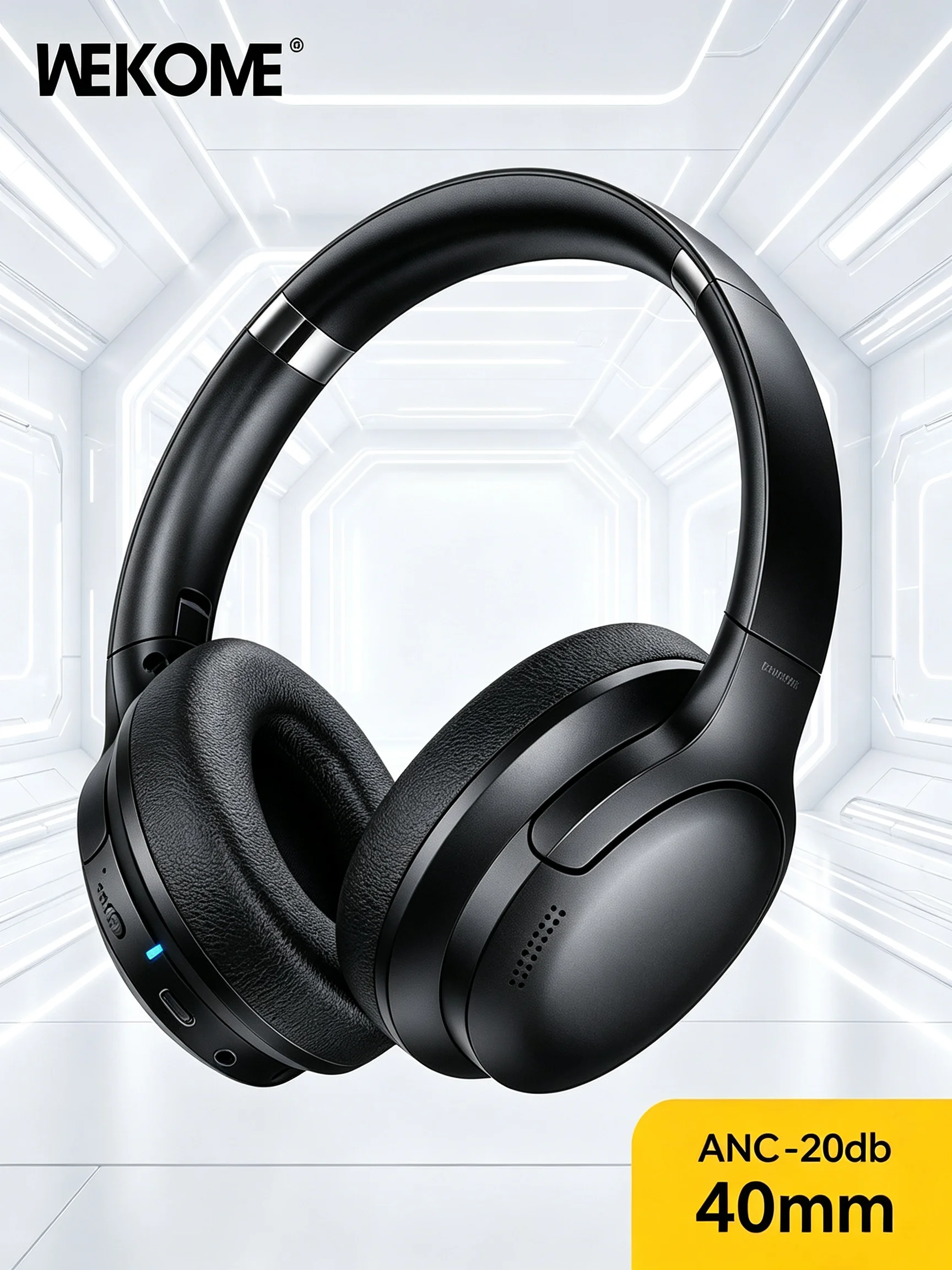 

Wekome Bluetooth 5.3 ANC Headphones 40mm Driver Foldable Protein Leather Earmuffs M11