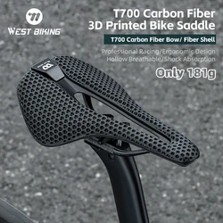 WEST BIKING 3D Printed Bicycle Saddle Ultralight T700 Carbon Fiber MTB Road Bike Cushion Shock Absorption Seat Bike Accessories