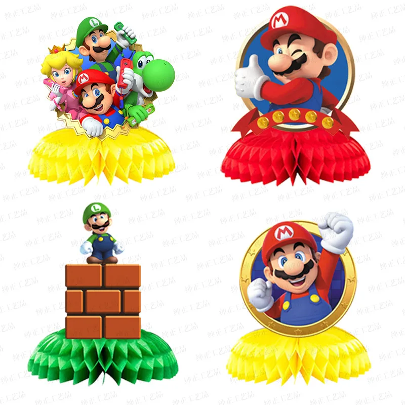 Game Super Marios Bros Party Honeycomb Paper Fan Theme Decoration Luigi Tabletop Decoration Supplies Birthday Gifts