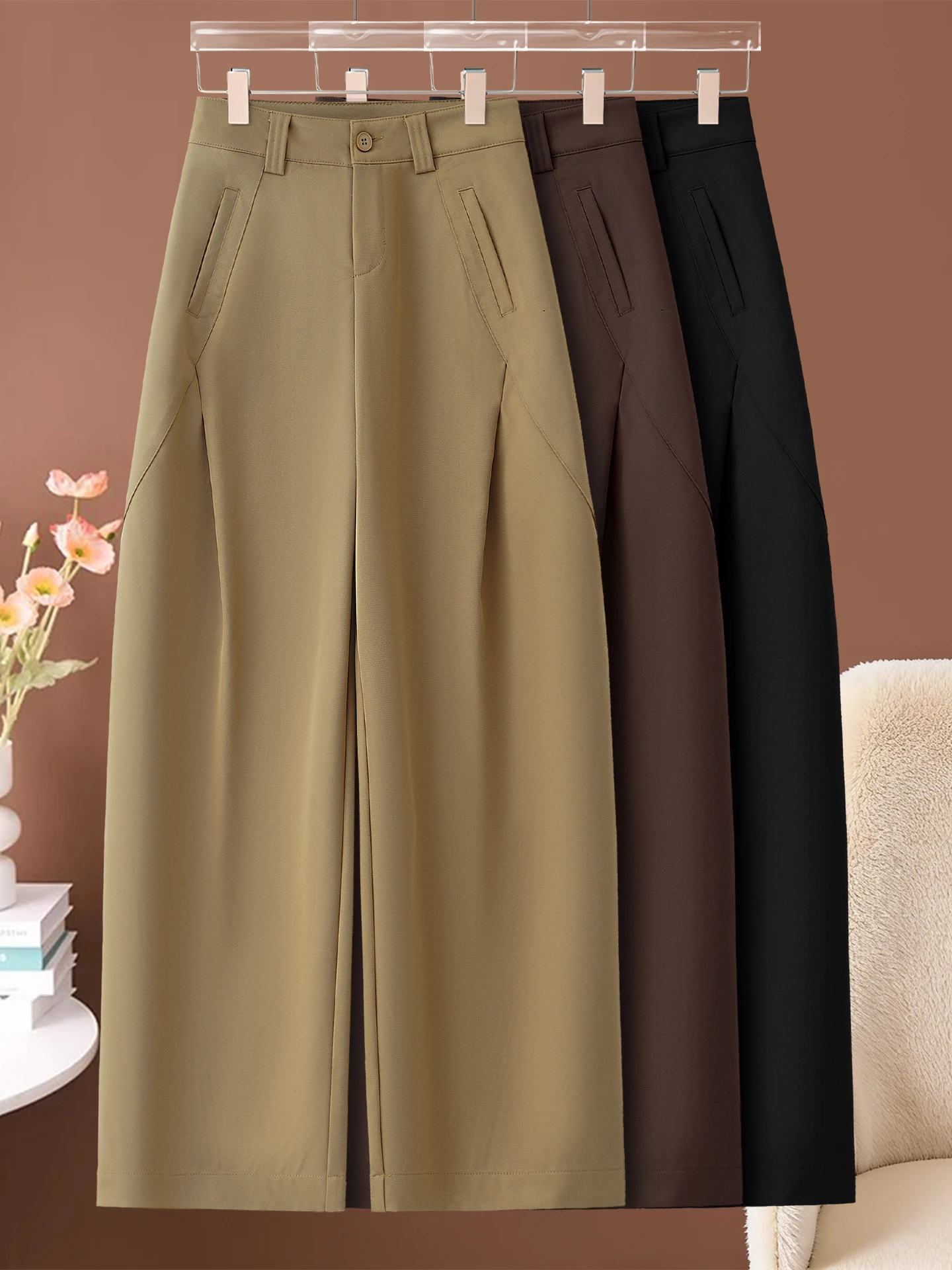 

High Waist Slimming Casual Straight Leg Trousers Women's Wide Leg Accordion Pants Spring Autumn 2026 New Style Polyester Fiber