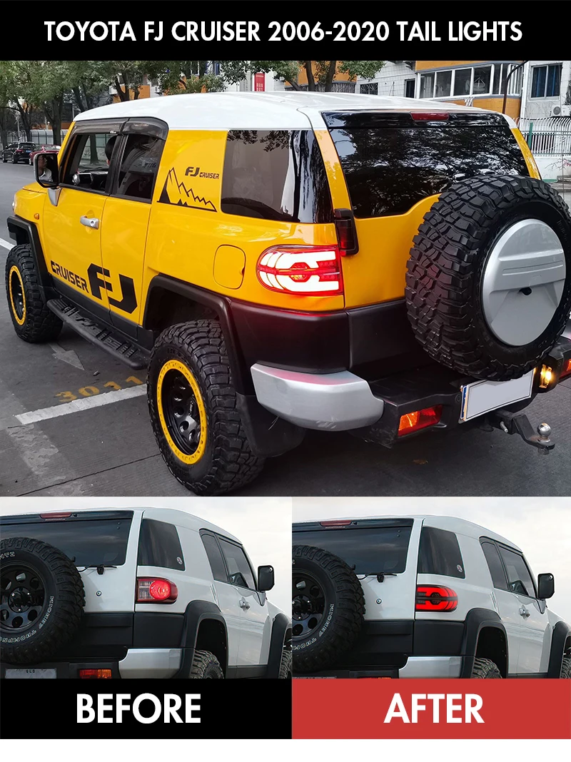 

Светодиодные задние фонари с прозрачными линзами для Toyota FJ Cruiser 2006-2021, комплект задних фонарей, аксессуары для тюнинга автомобиля, подключение и работа (Plug and Play)