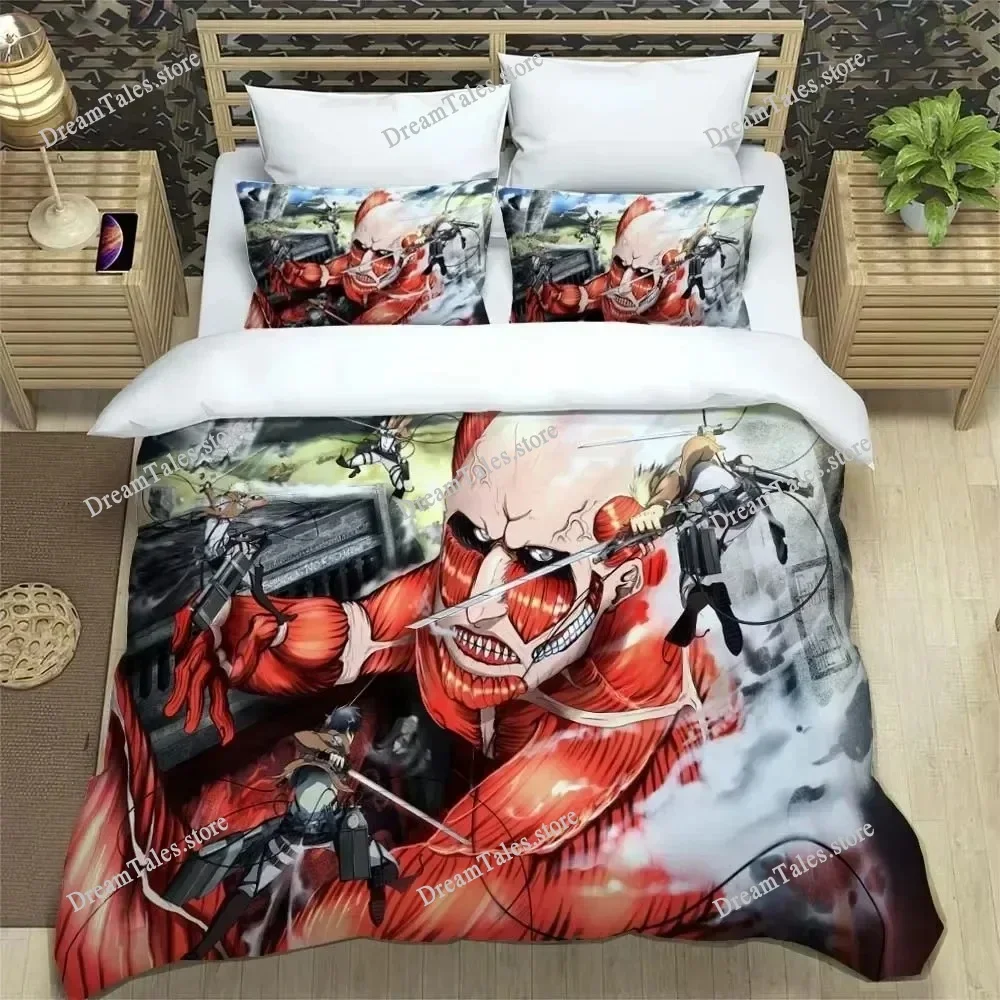 Exquisite 3D Attack on Titan Printed Polyester Wallpaper Print Bedding Set Duvet Cover Comforter Bed Youth Kids Girls Boys Gift7