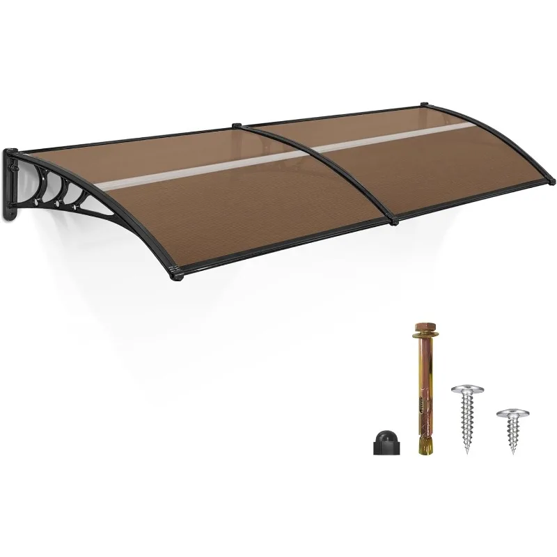 116 inch / 78 inch / 39 inch Window Awning Hollow Sheet Door Patio Canopy (40''x80'', Dark Brown Canopy/Black Bracket)