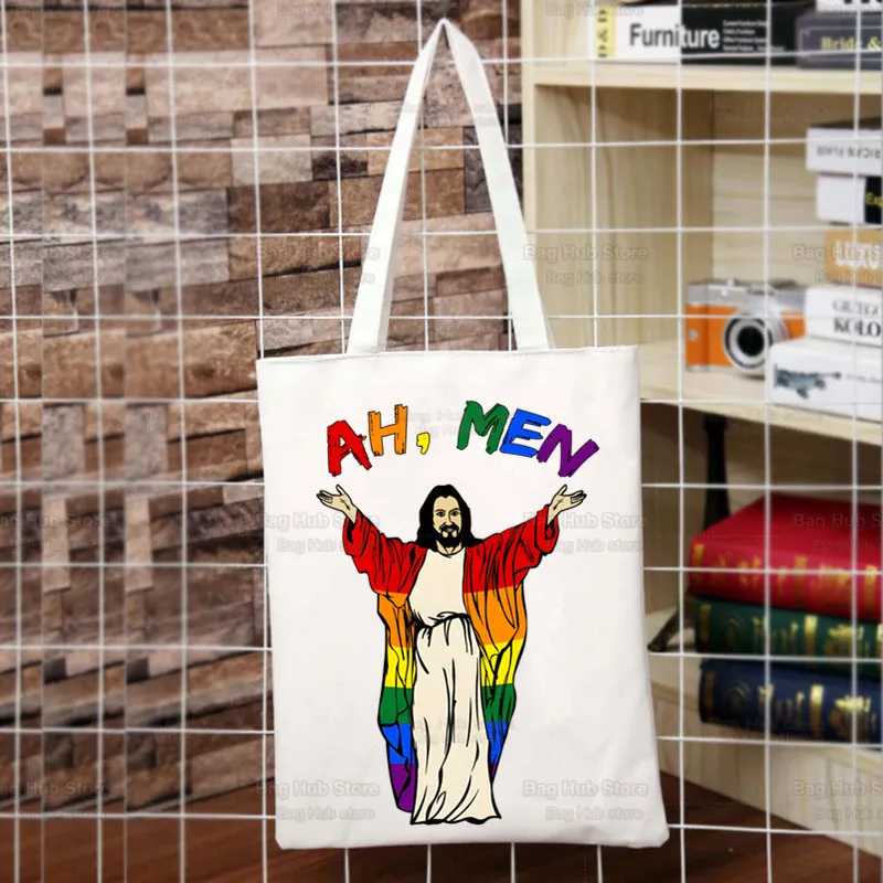 Saco de lona com lgbt para mulheres, bolsa de ombro, arco-íris, orgulho, gay, bissexuais, compras, engraçado