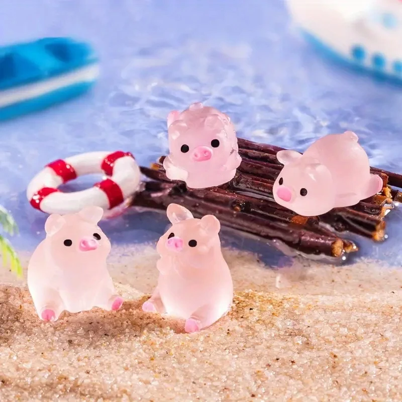 10/20pcs Luminous Mini Resin Pig Glow in The Dark Pink Piggy Tiny Animals Figures Ornament for DIY Fairy Garden Glass Containe