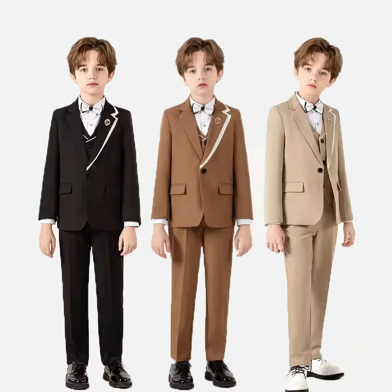 2Yrs To 14Yrs Children Khaki Blazer Easter Church Photography Suit School Kids Wedding Outfit Boys Birthday Gift Ceremony Dress