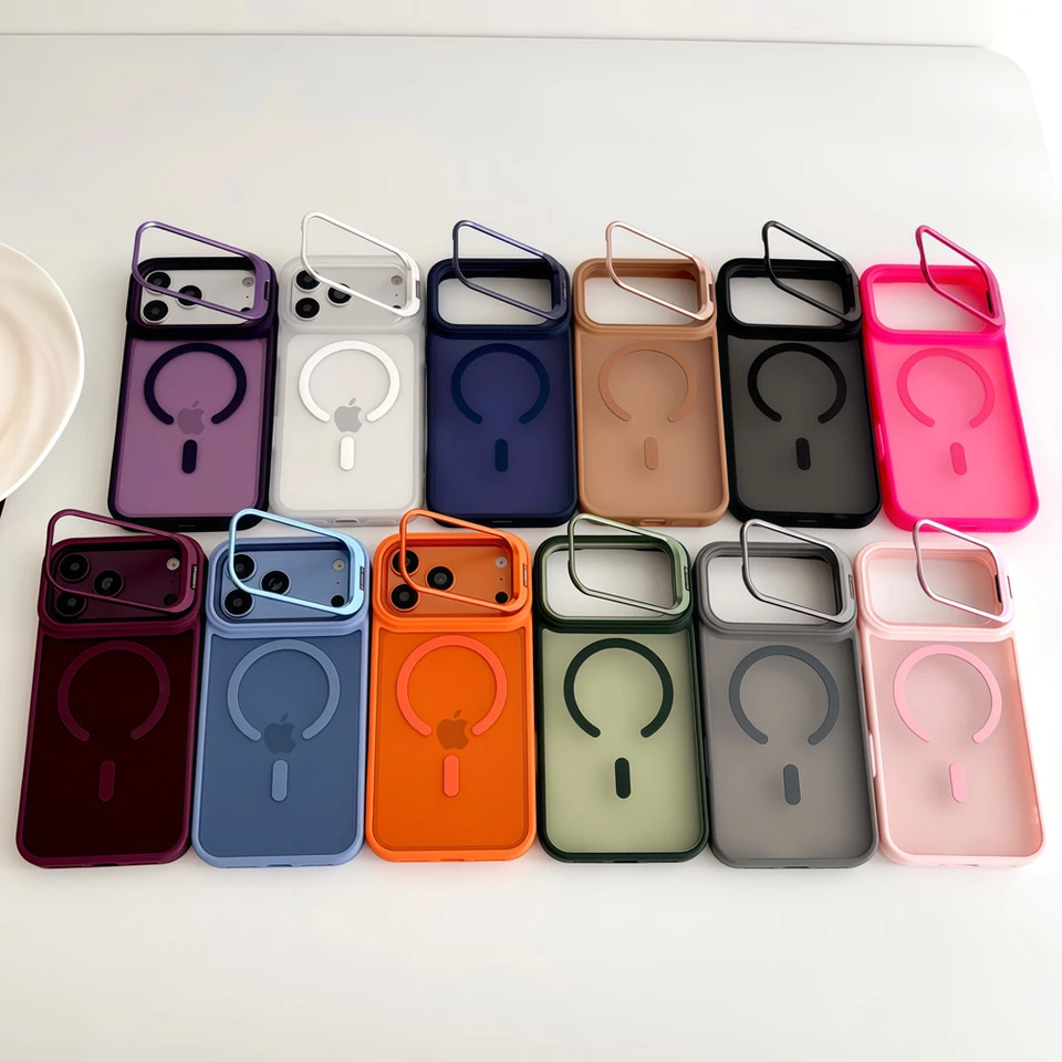 Funda de lujo mate translúcida para iPhone 18 17 16 15 14 13 12 11 Pro Max 18Pro 18Pro iPhone18 para Magsafe Mag Safe con soporte 2