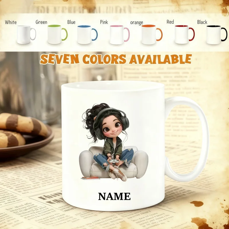 Custom Name Mug for Gaming Girls – Washable Personalized Coffee Cup, Ideal Birthday & Holiday Gift – Unique Gamer Mug