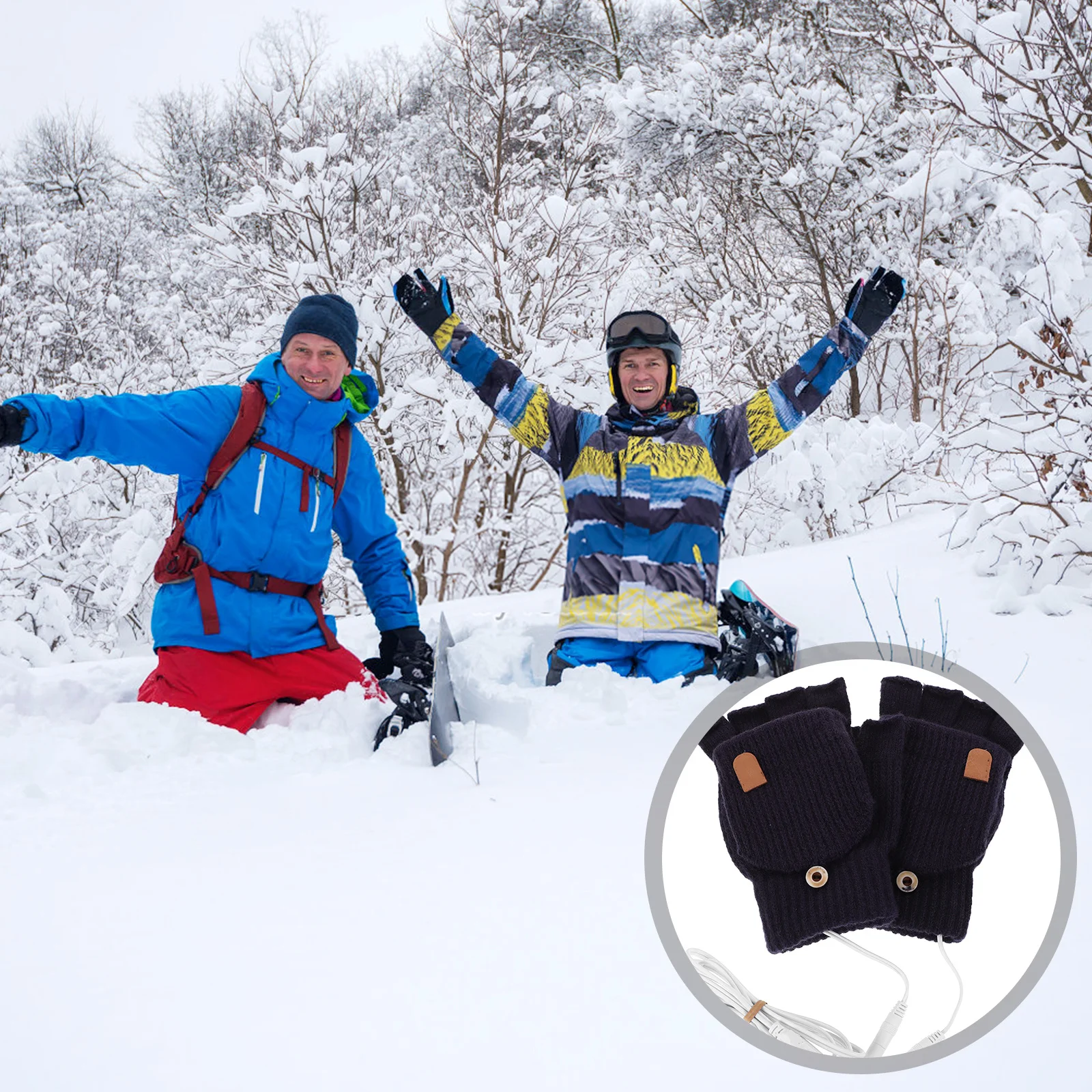 

1Pair USB Charging Heated Fingerless Gloves Warm Flip Cover for Cycling Winter Outdoor Sports Dark Blue Biking Gloves