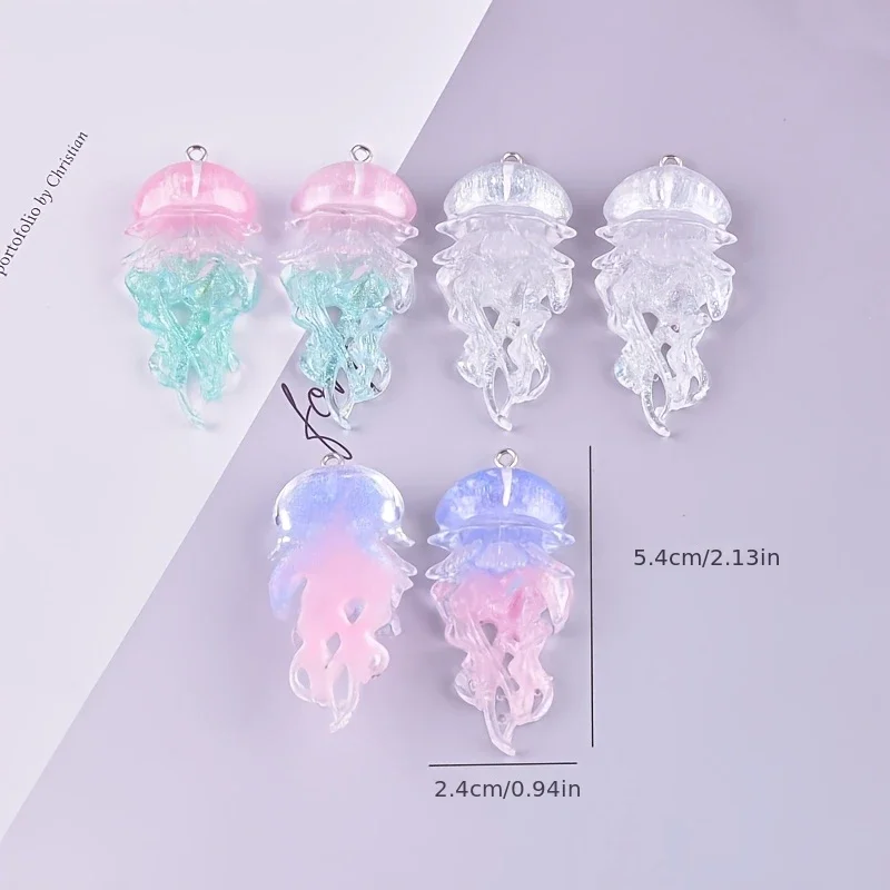 6 Stück Leuchtende Glänzende Langschwanz-Quallen Harz-Anhänger Traumhafte Meerestier-Anhänger DIY Ohrringe Halskette Schmuck Bastelzubehör – Detail 4