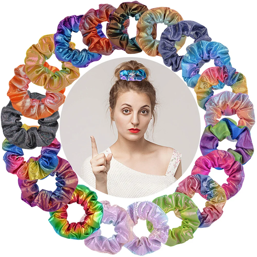 

1pc Laser fabric hair ring hot stamping dual color gradient pig colon headband flower
