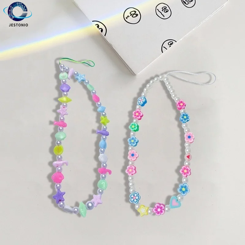 クールな愛の心型携帯電話チェーン、チャームガールズ向け、黒アクリルパールビーズ付きランヤード、ファッションジュエリーギフト、電話用