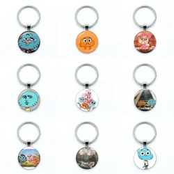 Cartoon Amazing World Gumball Kawaii Darwin And Anais Anime Glass Pendant Keychain Jewelry Charm Bag Souvenir Key Ring