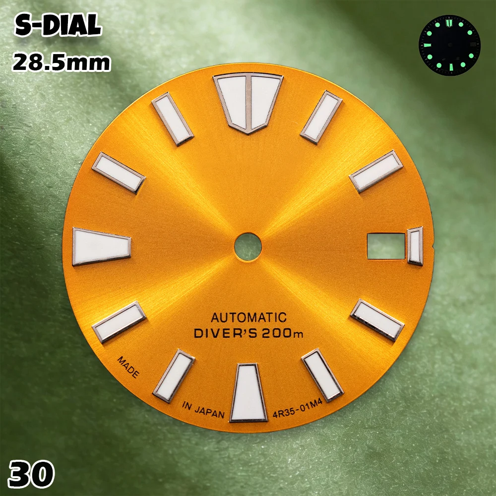 NH S Logo 28.5mm Stripe Dial NH36/NH35 Movements Green Luminous Watches for men Watch Modification Accessories Screen Protectors