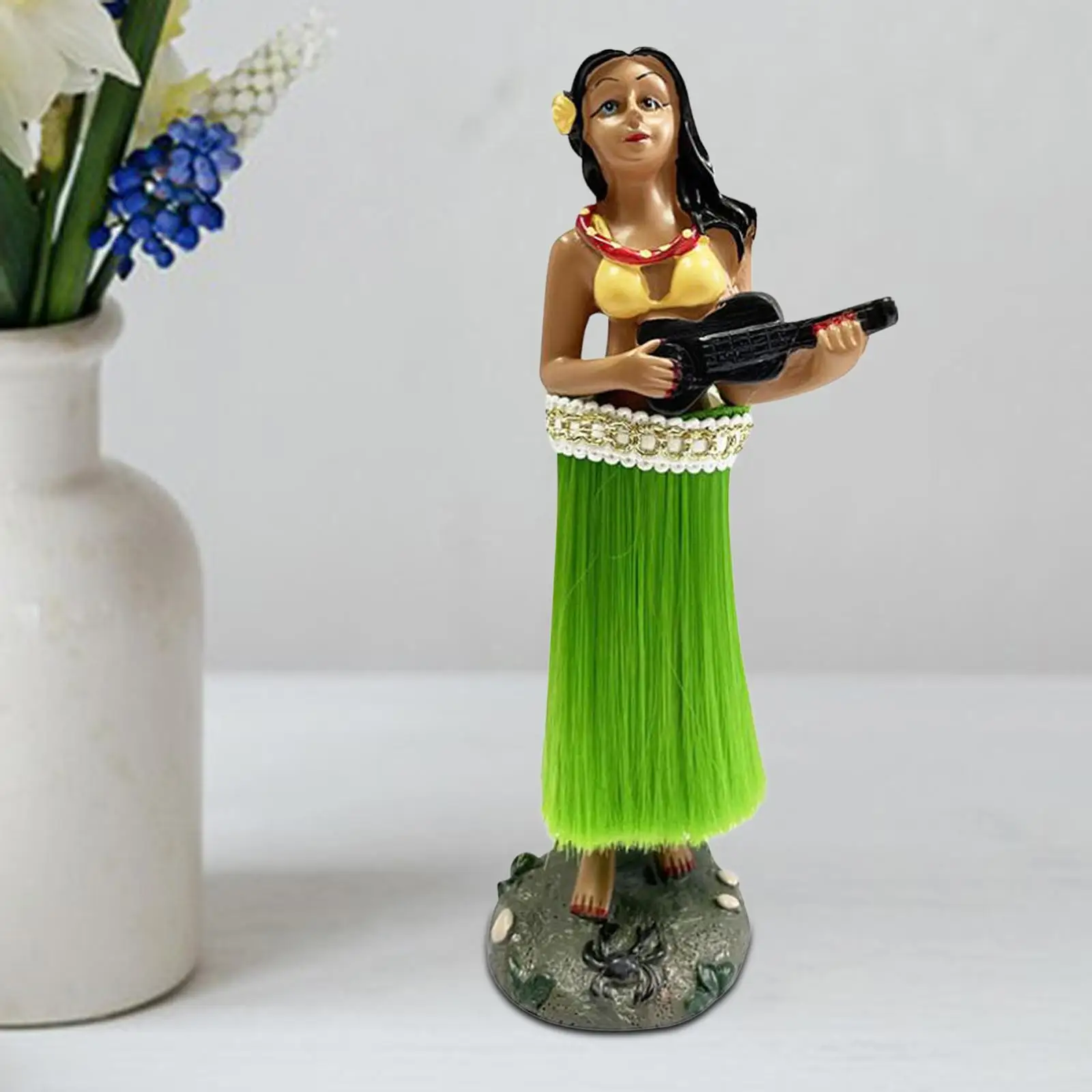 Hawaiian Hula Girl Dashboard Doll con Ukulele Gifts 16cm Car Dashboard Bobble Head Decoration Bobblehead for Home Car Ornaments