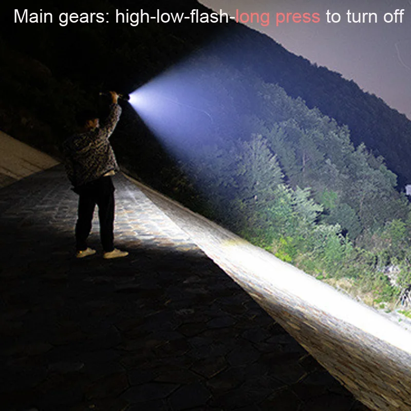 White Laser High Power LED Flashlight, USB rechargeable Waterproof Torch, Zoomable 3 main light modes Light