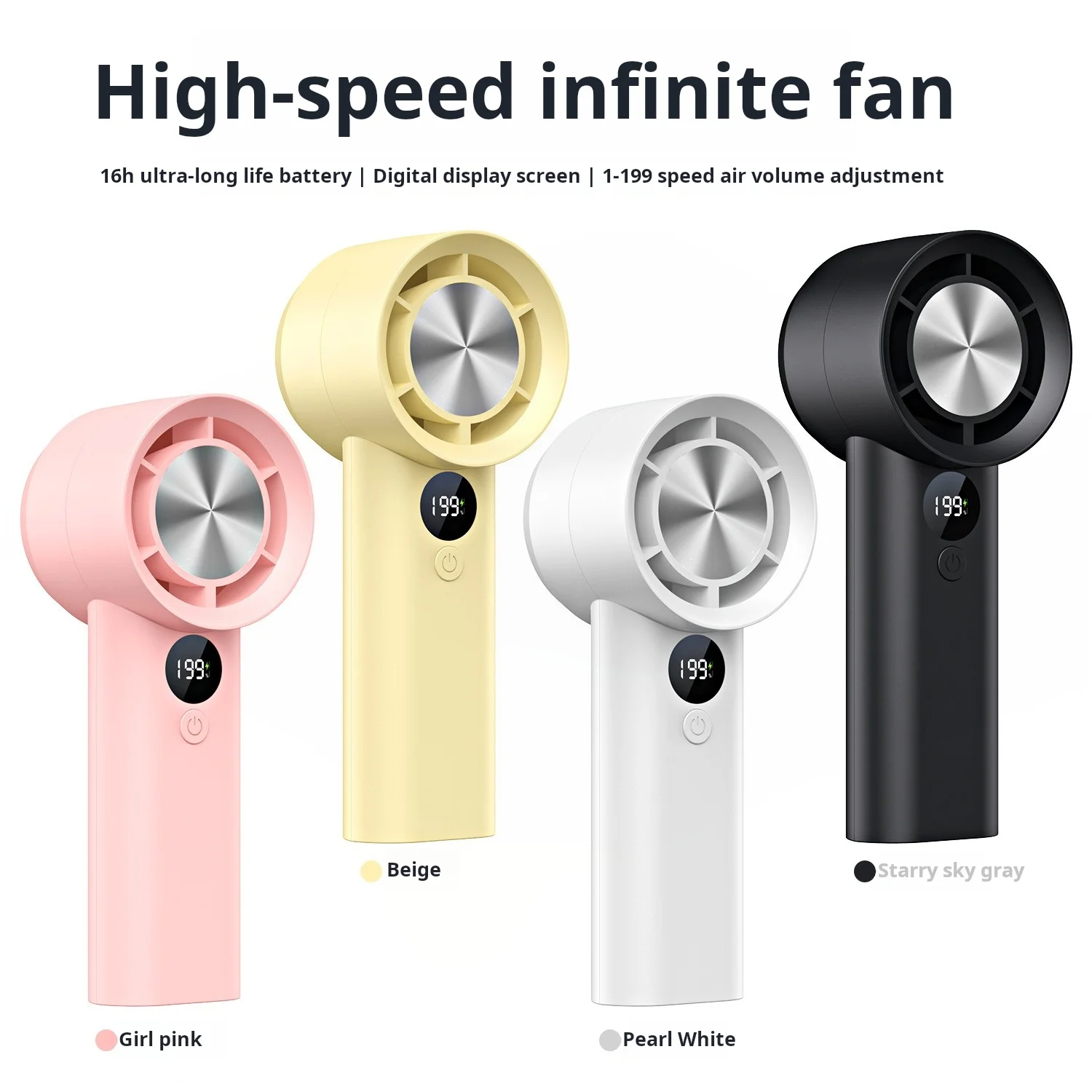 jisu fan 199 Speed Handheld Fan 3600mAh Battery Type C Fast Charging 4 Color Options Adjustable Wind Speed Portable 