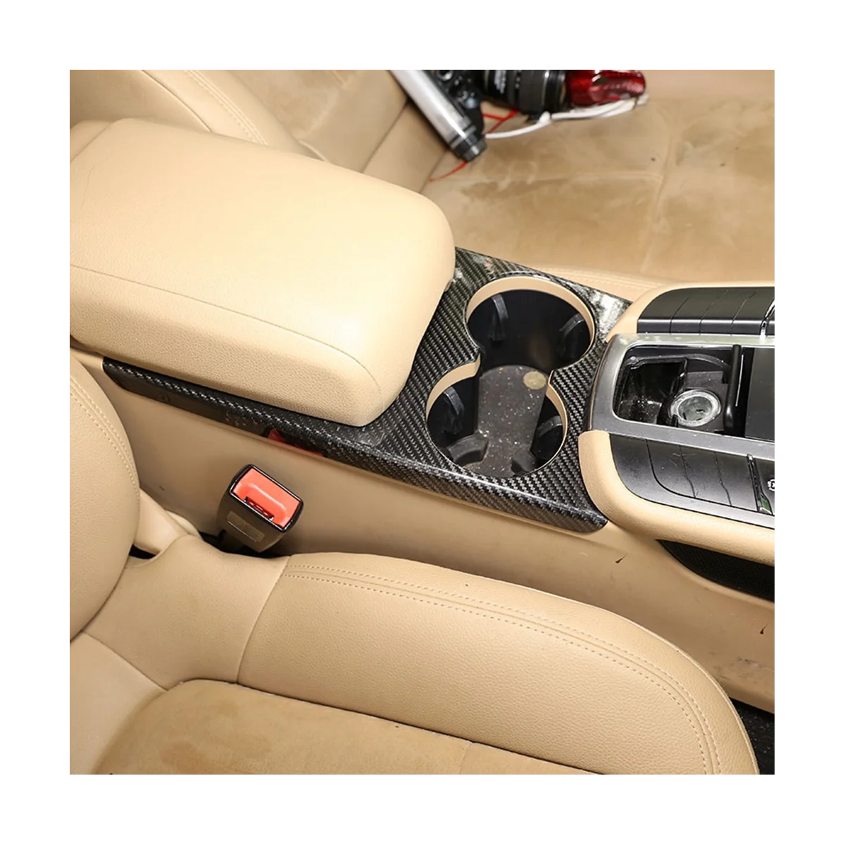 Voor Porsche Macan 2014-2022 Droge Koolstofvezel Centrale Controle Waterbekerhouder Paneel Frame Bekleding Auto-Accessoires